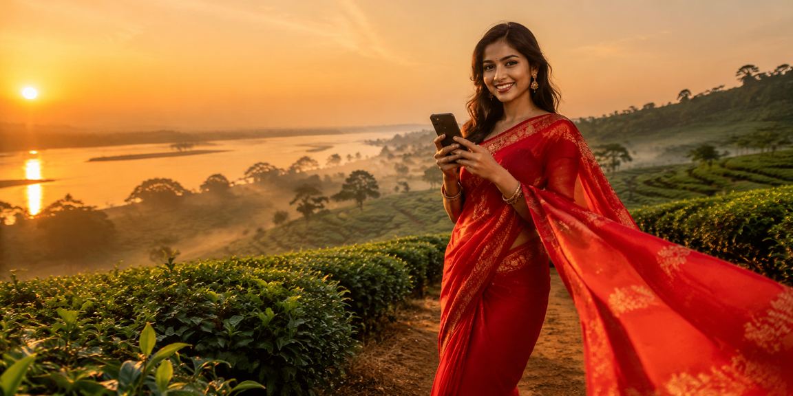 রাজশাহীতে ঐতিহ্যবাহী শাড়ি পরিহিতা ব্যবহারকারী q20i - এ ডিপোজিট করছেন